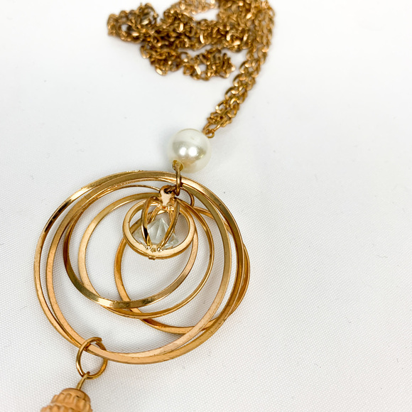 24" Long Vintage Gold Necklace with Tassle Charm - Picture 7 of 8